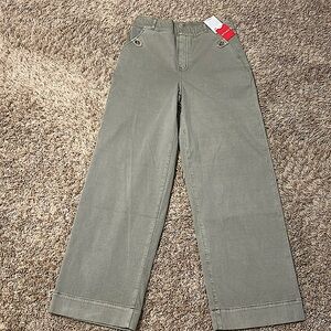 Spanx Cropped Wide-Leg Twill Sage Green Pants